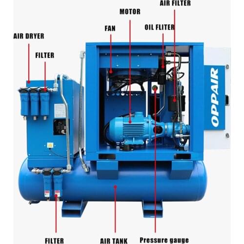 CE ISO ASME Direct Driven Industrial Oilless Rotary Screw Air Compressor Energy Saving High Efficiency with Air Dryer Air Tank