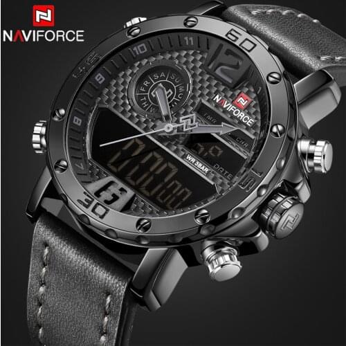 Top Luxury Brand NAVIFORCE Men Casual Sport Watches Mens Leather Quartz Wrist Watch Male Military LED Date Analog Digital Clock