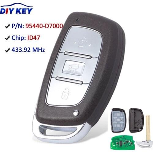 DIYKEY Keyless Smart Remote Car Key Fob 3 Buttons FSK 433.92MHz ID47 Chip for Hyundai Tucson 2018 2019 2020 SUV P/N: 95440-D7000