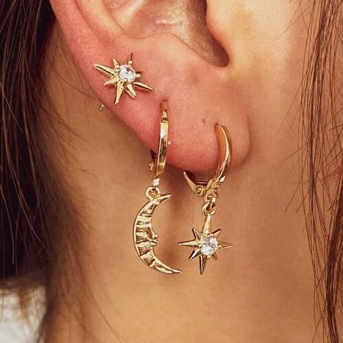Europe Bohemia Style Irregular Gold Plating Star Moon Earring Set