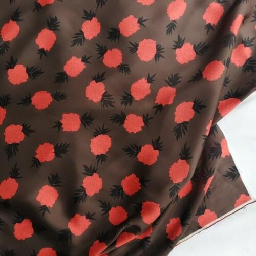 European design big brand show fabric satin digital printing brown bottom safflower pattern fabric garment printing fabric