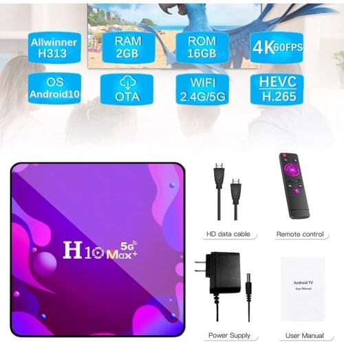 H10 MAX+ Set Top Box Android 10.0 Quad-Core 4K TV Box Supports HDMI-compatible, 2.4G/5G WiFi, with IR Control