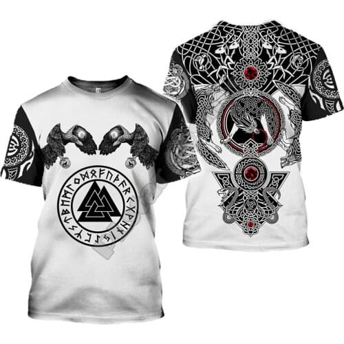 Harajuku T-Shirt Mens Street Hip-Hop Unisex T-Shirt Top 2021 Latest Viking Symbol Printed T-Shirt Mens Summer Short-Sleeved