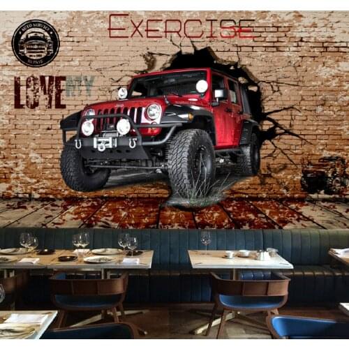 Custom Mural Wallpaper 3d Retro Luxury Car Breaking The Wall Background Wall Painting