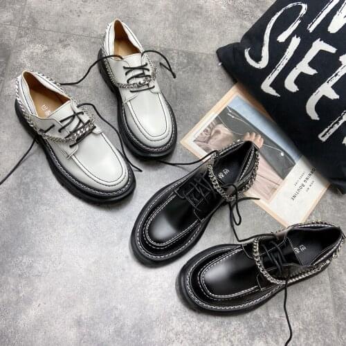 2021 spring and autumn new female British style simple leather small leather shoes all-match handsome platform shoes