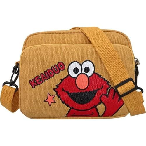 New Japanese Mini Childrens Mobile Phone Bag Cartoon Sesame Street Shoulder Bag Wild Student Canvas Diagonal Bag Leisure