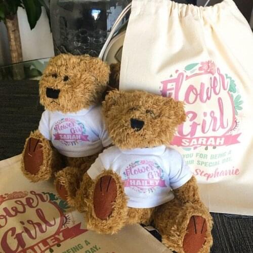 Personalise name text will you be my flower girl bridesmaid bear proposal gifts, page boy Ring Bearer Wedding day favour gift