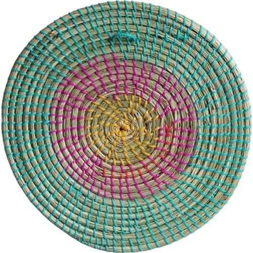 Boho Woven Wall Basket Decor Seagrass Decorative Tray Hanging Wicker Bowl Rustic Decoration for Living Room Bedroom