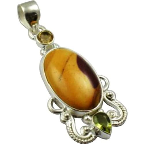 Lovegem Nature Mookaite & Peridot & Citrine Pendant 925 Sterling Silver , 53 mm, MHBAP4529