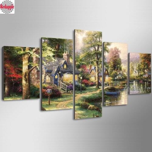 Full Square round 5D DIY Diamond Painting Fairy tale village landscape 3d picture,Diamond Embroidery Cross Stitch,Mosaic decor