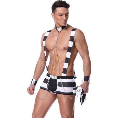 Five Pieces Sexy PU Exotic Lingerie Sexy Mens Prisoner Cosplay Costume Role play Costumes For Men Seductive Lingerie