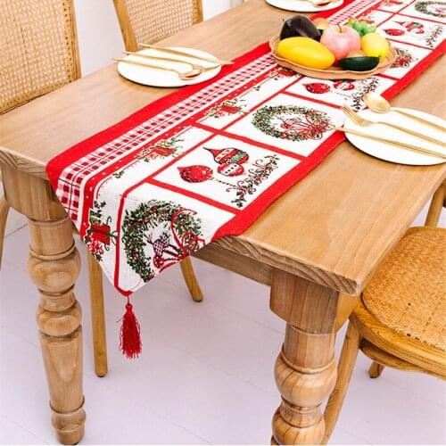 Christmas Decorations Table Runner Elk Snowman Embroidered Merry Christmas Decor for Home 2022 Xmas Ornaments New Years Decor