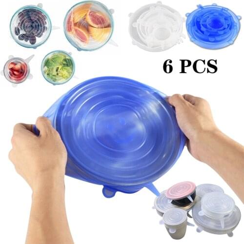 6Pcs/Set Kitchen Universal Accessories Silicone Reusable Food Wrap Bowl Pot Cover Silicone Stretch Lids Cooking Cookware Tools