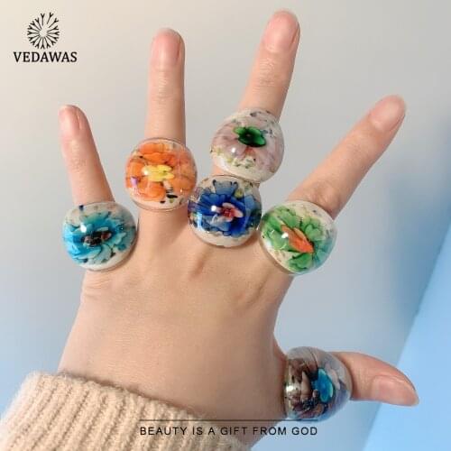 Vedawas New Fashion Glass Flower Charm Rings for Women Men Boho Luxury Muliticolored Irregular Enegagement Rings Jewelry Party