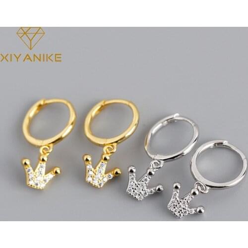 XIYANIKE 925 Sterling Silver Shiny Crown Micro-inlaid Zircon Hoop Earring For Girls Cute Exquisite Jewelry Couple Gifts Cерьги