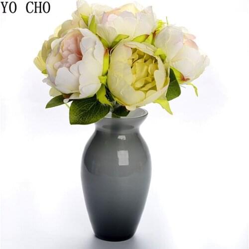 YO CHO 7 Heads Artificial Flowers Silk Peony Bouquet Faux Peony Vivid Silk Fake Flowers Wedding Festival Home Decor Fake Florals