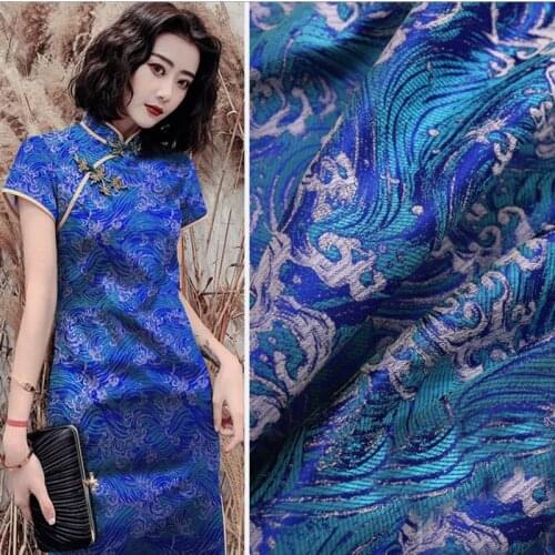 Blue wind Metallic Jacquard Brocade Fabric, silk nylon 3D jacquard fabric for Coat Dress table cloth decorative home tissue