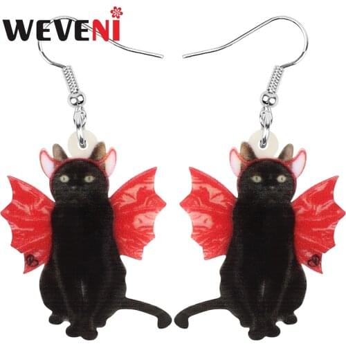 WEVENI Acrylic Halloween Cute Cat Earrings Print Long Kitten Animal Dangle Drop Jewelry For Women Girl Kid Charm Gift Decoration