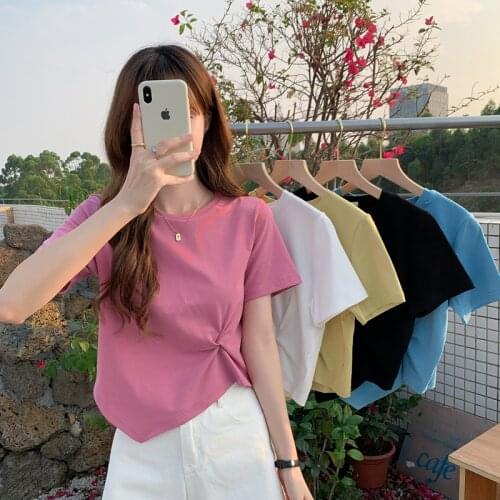 Ladies Summer New Design Niche High-waist Short-sleeved T-shirt with Irregular Short Sleeves
