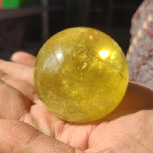 1PC Citrine Stones Ball Natural Yellow Quartz Stone Sphere Crystal Fluorite Ball Healing Gemston 5-5.5cm