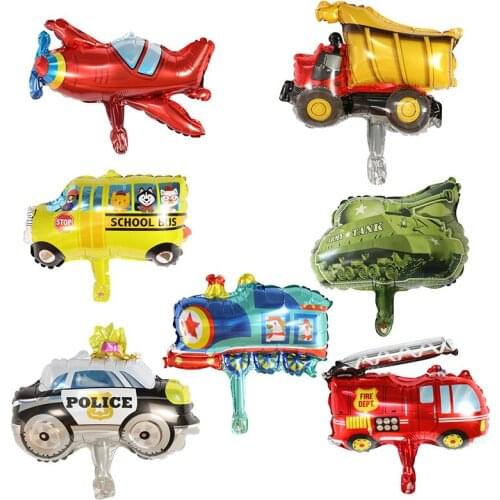 10pcs Mini Cartoon Car Balloons Fire Truck Train Ambulance Globos Children Gifts Birthday Party Decorations Baby Shower Decor