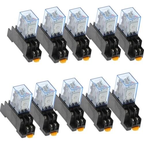 10pcs MY2P HH52P MY2NJ 12V 24V DC 36V 380V 110V 220V AC coil general purpose DPDT micro mini relay with socket base