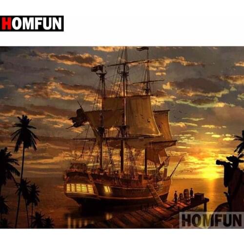 HOMFUN Full Square/Round Drill 5D DIY Diamond Painting "Boat sunset" 3D Diamond Embroidery Cross Stitch Home Decor A20244