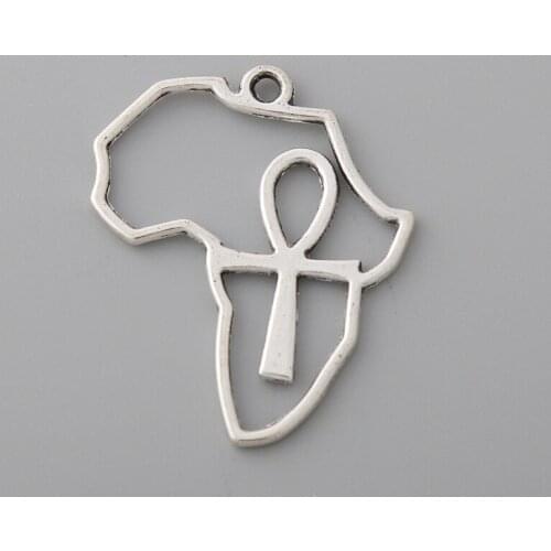 RAINXTAR Alloy Hollow Africa Map Charms With Ankh Cross 25*31mm 20pcs AAC327
