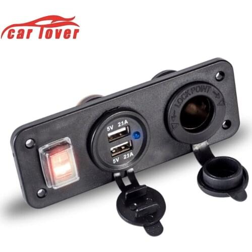 DC 12-24V 4.2A Car Charger Motorcycle Plug Dual USB Adaptor Independent Switch Cigarette Lighter Socket Cigarette Charger
