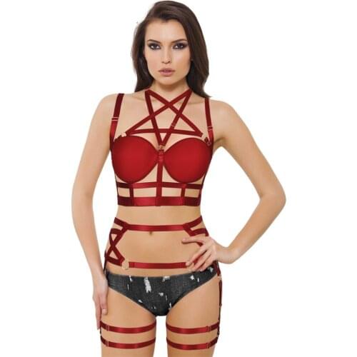 Bdsm Festival Rave Wear Garter Belt Erotic Lingerie Women Harness Bra Hollow Out Stockings Set Elastic Sexy Goth Body Harness