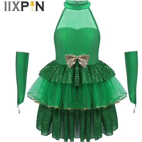 Sparkly Sequins Girls Ballet Dress Princess Dresses For Kids Birthday Christmas Costume Children Party Dress Arm Sleeves Set