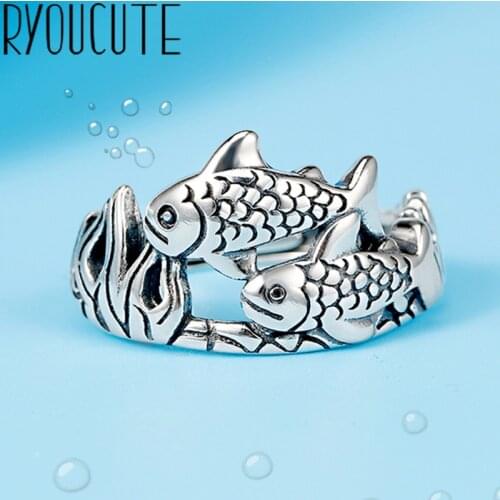 Bohemian Vintage Large Fish Ring For Women Men Boho Antique Silver Color Knuckle Rings Boho Jewelry Anillos 2021