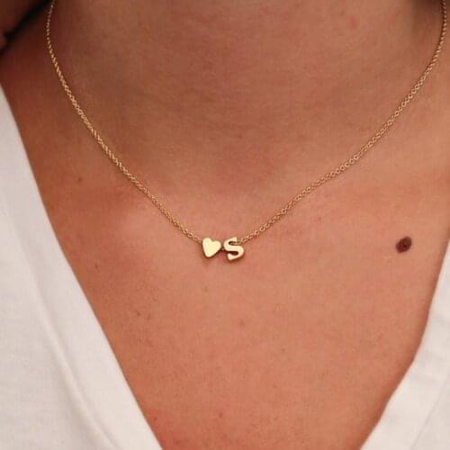 26 letters Long Sweater Chain Necklaces tiny love heart Pendants for Women collier lovers gift choker necklace pendant