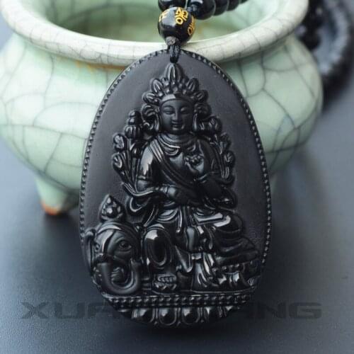 Drop Shipping Mens Jade Necklace Pendant Black Obsidian Stone GUANYIN Buddha Pendant Gift for Females Fine Jewelry