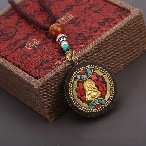 Handmade Ethnic Tibetan Buddha Pendant Mala Buddhist Flower Lotus Sign Yoga Charm Bohemian Pendant Necklace Women Nepal Jewelry