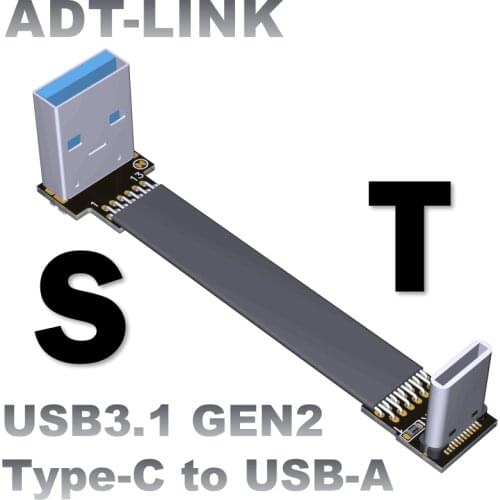 FPV Micro USB 3.1 Gen2 Type-C 90 Degree To USB-A Riser Adapter 3cm-300cm FPC Ribbon Flat USB3.1 Type A 20Pin Extension Cable