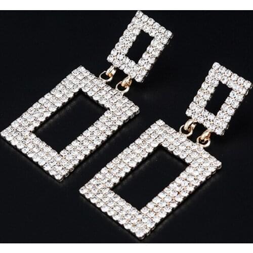 Geometric Square Crystal Earrings Fashion Statement Dangle Earrings For Women Bride Wedding Earring Jewelry