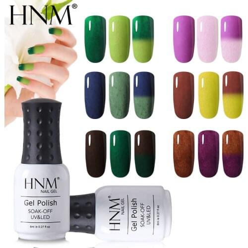 HNM 8ML New Thermal Fax Fur Color Change Hybrid Varnish Semi Permanent Stamping UV Gel Nail Polish 12 Colors Top Base Enamel