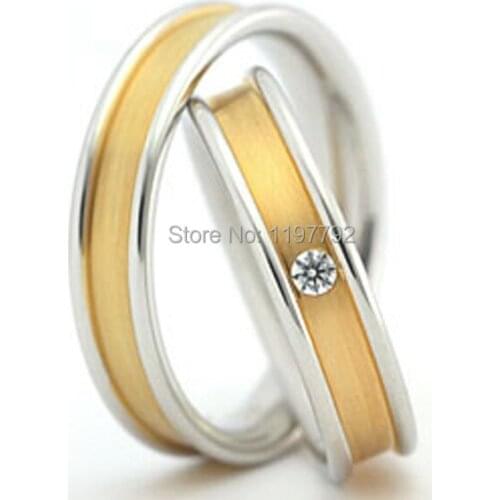 High end custom made classic gold colour unique Non Traditional titanium Wedding bands Rings for men and Women