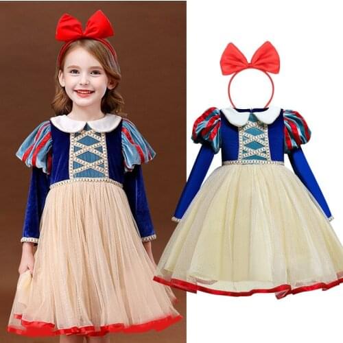 Girls Princess Costume Halloween Party Cosplay Dress Up Kids Spring Velvet Clothes Children Dresses