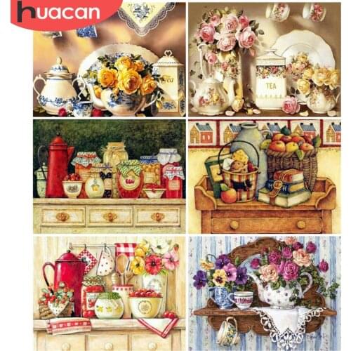 HUACAN Full Square/Round Diamond Painting Kitchen Tableware Embroidery Cross Stitch Home Art Wall Stickers