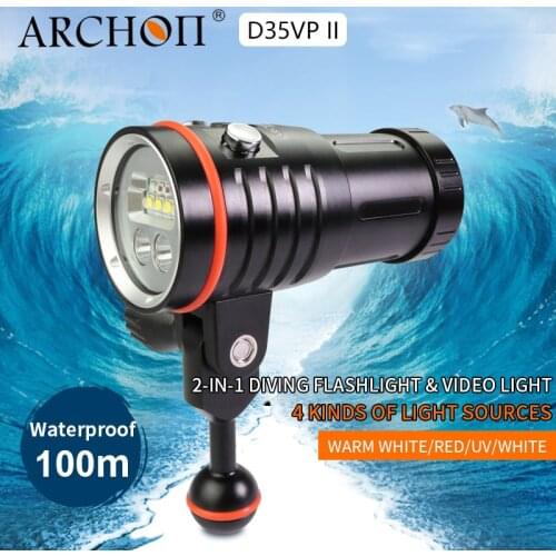 ARCHON D35VP II 4200lm dive photography light diving lighting lamp 18650 Li-ion batter dive lights Video Light+Red+UV+Spot lamp