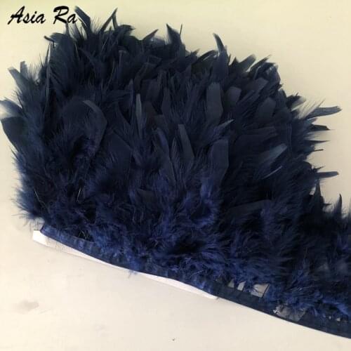 10Meter navy blue Natural Turkey Feather Fringe Trim Ribbon 10-15cm For Wedding Skirt Dress Decoration DIY Party Craft Feather