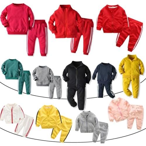 Baby Girl Clothes Cotton Long Sleeve Solid Zipper Jacket Pants 2pcs Bebes Tracksuit Baby Boy Hoodies Clothing Set