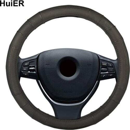 HuiER Car Steering Wheel Cover Real Cowhide Leather Breathable Universal 38 CM(15") Steering-wheel Car-Styling Free Shipping