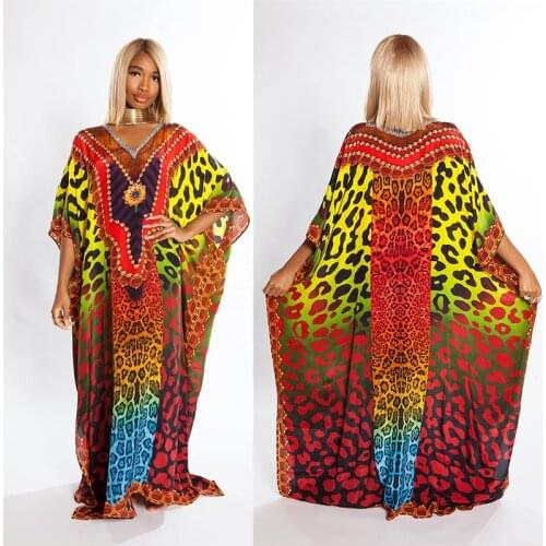 Over Size Beach Maxi Dress Robe Beach Cover-ups Sarong Pareo Beach Tunic Print Colorful Leopard Bikini Dresses Vestidos Verano