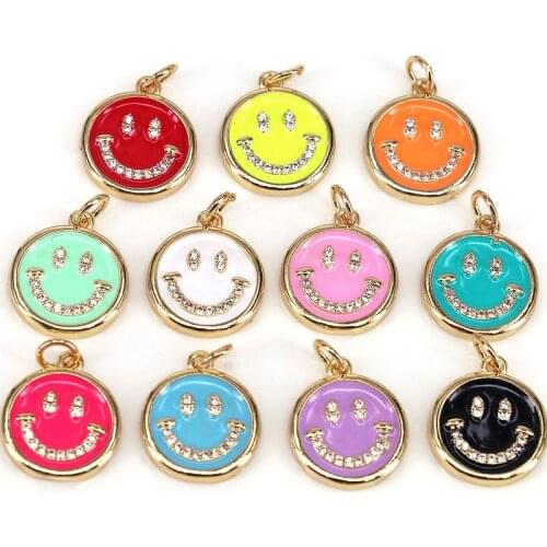 10Pcs,Lovely Pave Enamel Hot Smiley Face Pendant, Cubic Zirconia Pave Pendant, Happy face charm
