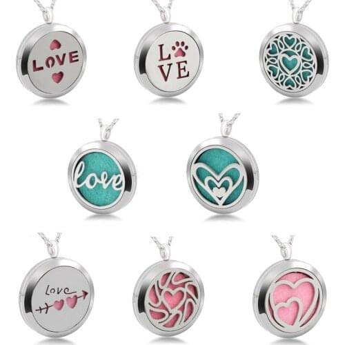 Charm 8 Styles Love Heart 316L Stainless Steel Pendant Essential Oil Diffuser Necklace Perfume Locket For Gift Jewelry