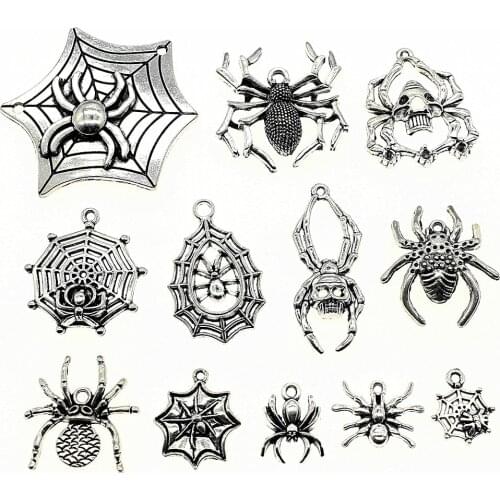 WYSIWYG 40g Antique Silver Color Zinc Alloy Random Mix Styles Spider Charms DIY Handmade Craft For Jewelry Making
