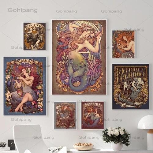 Posters and Prints Classic Art Nouveau Allegory Gamer Wall Canvas Painting Vintage Pictures for Living Room Home Decor No Frame